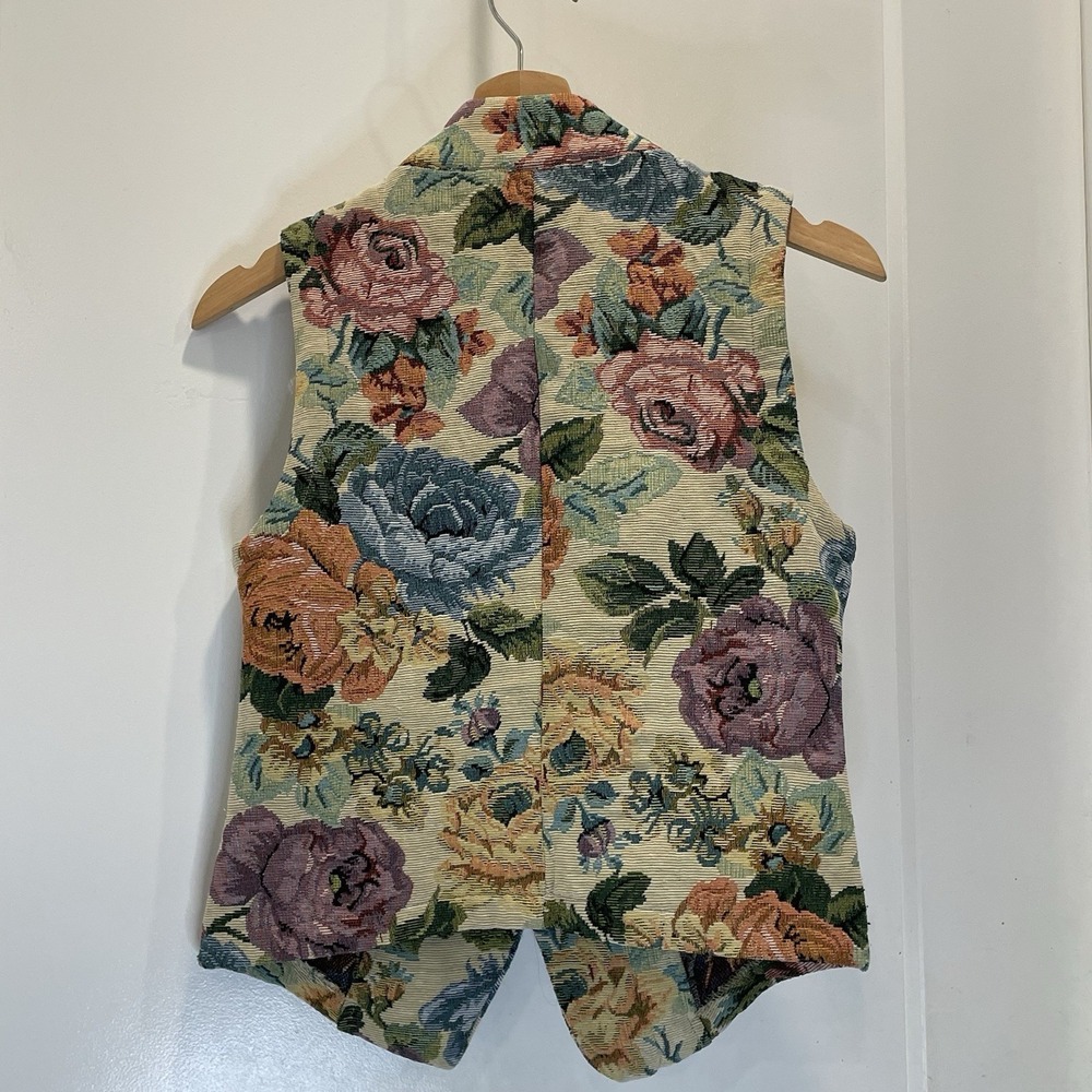 Vintage Boho Cottagecore Eclectic Floral Vest Tapestry Small Artsy Statement - Picture 2 of 6